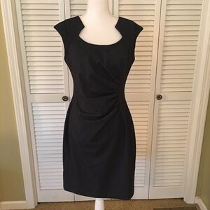 Calvin Klein Elegant Dark Indigo Blue Dress with Figure Flattering Shirring